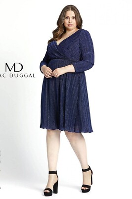 MAC DUGGAL Plus Size 24W Shimmering Faux Wrap Blue Cocktail Evening Dress