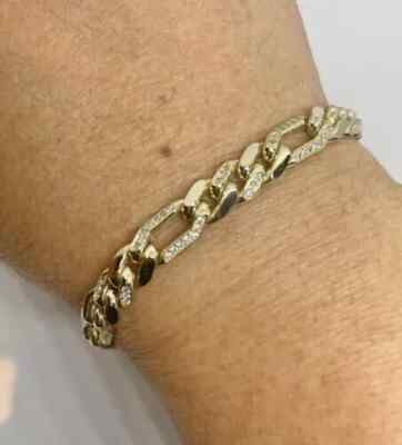 7 Ct Simulated Diamond 14K Yellow Gold Plated Men's Fancy Cuban Llink Bracelet