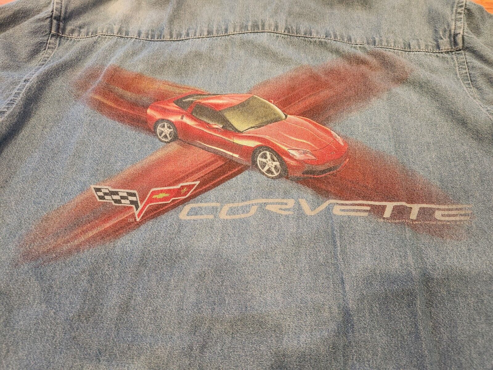 Corvette Denim Button Up Shirt L Preowned Double … - image 5