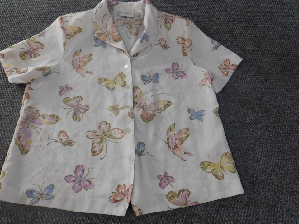 Alfred Dunner Top Talla 12 Blanco Mariposa Mujer Poliéster Transparente Hombrera Foto 3 de 4