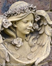 Angel decorative wall plaque bird feeder "Rose" stone garden ornament 33cm/13" H