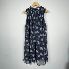 Joie Blue Floral Trapeze Dress Size L Sleeveless Mini High Neck Festival Lined