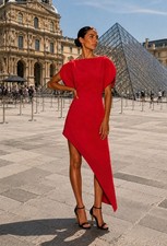ZARA NEW WOMAN SS26 ASYMMETRIC ZW COLLECTION DRESS RED 2102/098 SIZE XS