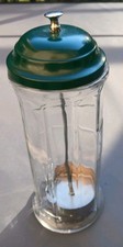 Contenedor de peine de peluquero de vidrio Gemco con tapa verde, ¡gran soporte para dulces/cereales!