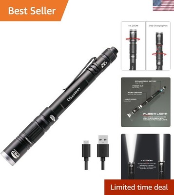 Rechargeable Pen Light Flashlight  Waterproof with Pocket Clip 4-Zoomable, Pr...