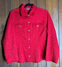 Chico's Red Textured Crinkle Jacket Womens Sz 1 Med 8-10 Button Front Pocket