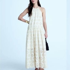 NWT $198 Madewell Embroidered Drop Waist Maxi Dress Floral Eyelet Cream sz S