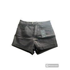 Forever 21 Curved Short Black Denim Cuffed High Waist Jean Shorts Size 27 NWT