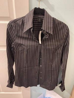 Express Design Studio Women s Sz 4 Black Pinstripe Classic Fit LS Dress Shirt