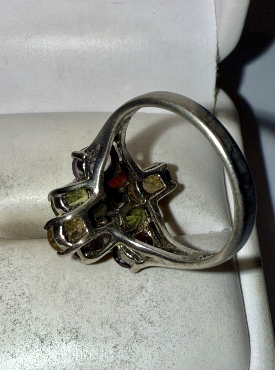 Solid Sterling Silver Oval-Cut Natural Mixed Gems… - image 6