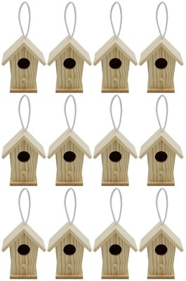 Creative Hobbies 12-Pk Mini Wooden Bird Houses to Paint, Hanging Cords