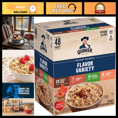 Instant Oatmeal Variety Pack - 4 Flavors, 48 Individual Packets, Quick Breakfast