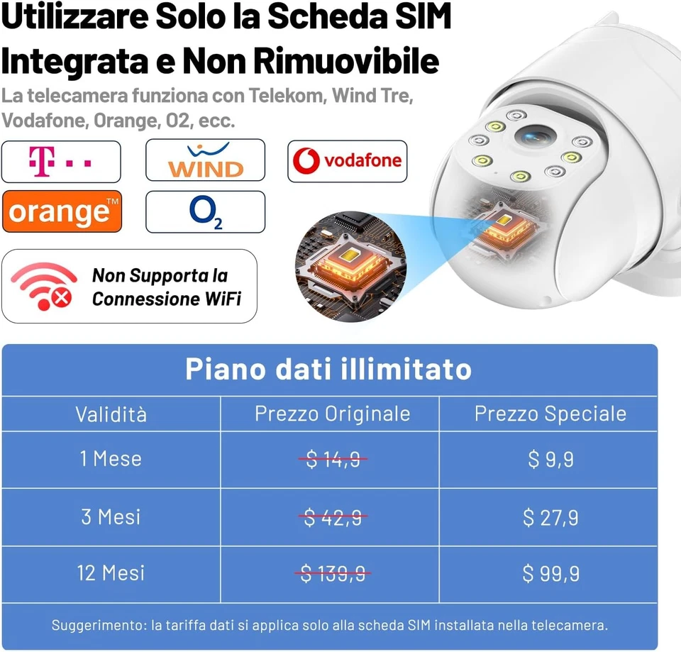 Telecamera 4G LTE con SIM, registrazione 24 ore su 24, 7 giorni su 7, telecamera - Immagine 3 di 4