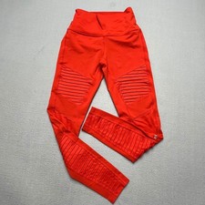 Alo Yoga High Waist Moto Legging Red Mesh Panel Pintuck Activewear Small