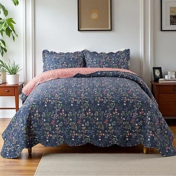 NUEVO Juego de colcha edredón edredón edredón edredón boho azul antro floral queen king Foto 2 de 4