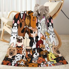 Colorful Dogs Pattern Fleece Throw Blanket Soft Decorative Flannel 50x40