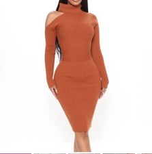 Fashion Nova Warm It Up Sweater Midi Dress Brown/Burnt Orange Sz 1X