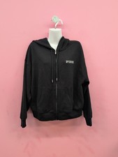 Victoria Secret PINK Ivy Fleece Campus Full Zip Women's Comfy Hoodie Small Black