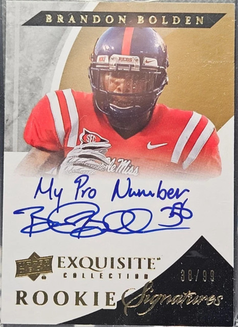 2012 Exquisite Auto/99 Brandon Bolden Ole Miss "My Pro Number 38" Inscription 🔥