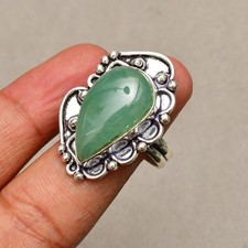 Green Aventurine Gemstone 925 Sterling Silver Handmade Jewelry Ring Size 8