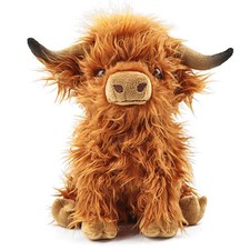 Highland Cow Stuffed Animal Realistic Scottish Cow Plush Toy Soft Farm Animal...