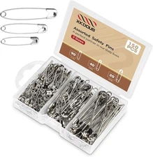XKDOUS Safety Pins - 150 Pcs Assorted Sizes Silver Pins Bulk - Small & Large Hea