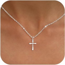 Cross Necklace for Women Dainty 14K Gold Silver Plated Cross Chain Pendant Chris