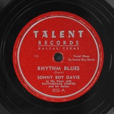 SONNY BOY DAVIS: rhythm blues / i don't live here no more TALENT Single 78 RPM