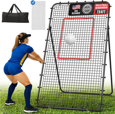 Volleyball Rebounder Net 7X4 FT, 5-Angle Adjustable Bounce Back Net, Steel Frame