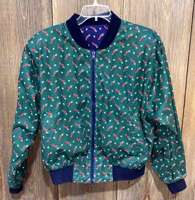 Women's Vera Bradley Cotton Reversible Golf Bomber Jacket Blue Green Zip Medium