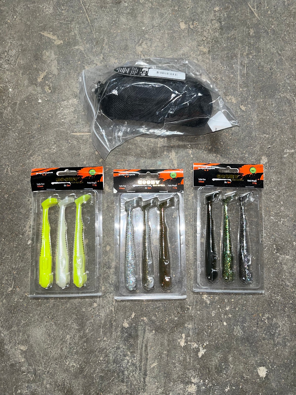 Lot de 9 leurres souples Sakura Goby Shad et lunettes polarisées