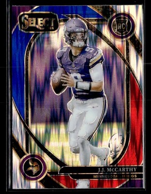 2024 Panini Select #246 J.J. McCarthy Red & Blue Prizm Shock