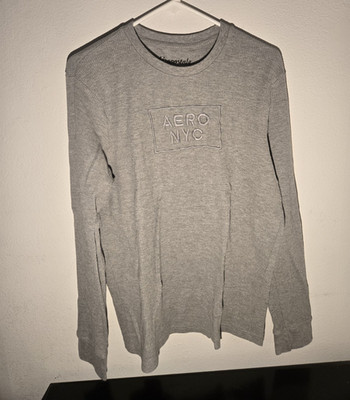 Aeropostale Gray Cotton Blend Waffle-Knit Crew Neck Pullover Sweater Men M