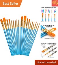 Soucolor 20-Piece Acrylic Paint Brushes Set - No-Shed, Soft Bristles for Art