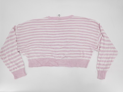 PINK Victoria's Secret Sweater Womens Large Pink White Striped Cropped Pullover - Picture 2 of 12