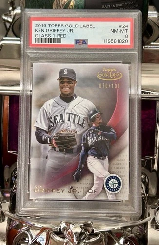 2016 Topps Gold Label Ken Griffey Jr #24 Class 1 Red /100 PSA 8