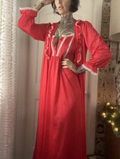 Vtg 70s Sears Junior Bazaar Peignoir Robe Nightgown Prairie Set Lace Trim S/M