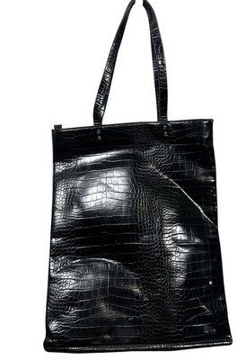 Zara Black Croc Embossed Tote Bag Mock Crocodile Shopper Handbag Tall Structured