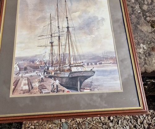 Porthmadog Original Signed Watercolour by Alan Kirkpatrick, Schooner, Framed