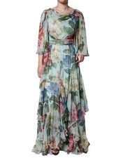 Dolce & Gabbana Multicolor Floral Silk Long Gown Women's Dress Authentic