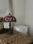 Coca-Cola Tiffany Style Stained Table Lamp – Glass Shade, Metal Base – Vintage