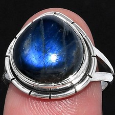 Blue Fire Labradorite - Madagascar 925 Sterling Silver Ring s.7 Jewelry R-1012