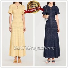 AUTHENTIC Sandro Women Puff Sleeves Round Neck Knit Slim Sweet Long Dress SML