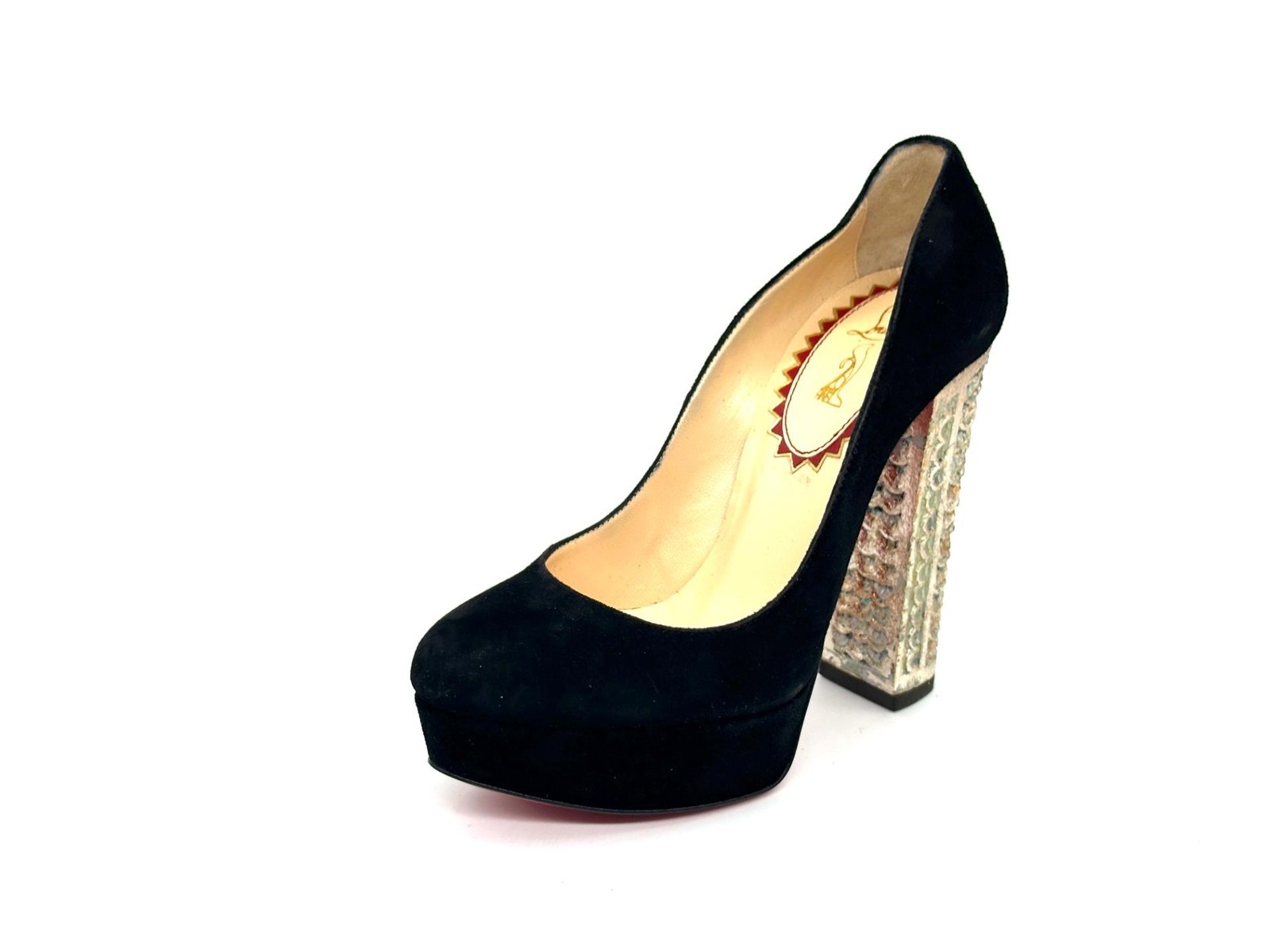 Christian Louboutin BOIS DORE 20ANS Black Suede Platform Heels Pumps Shoes $1395 image 7