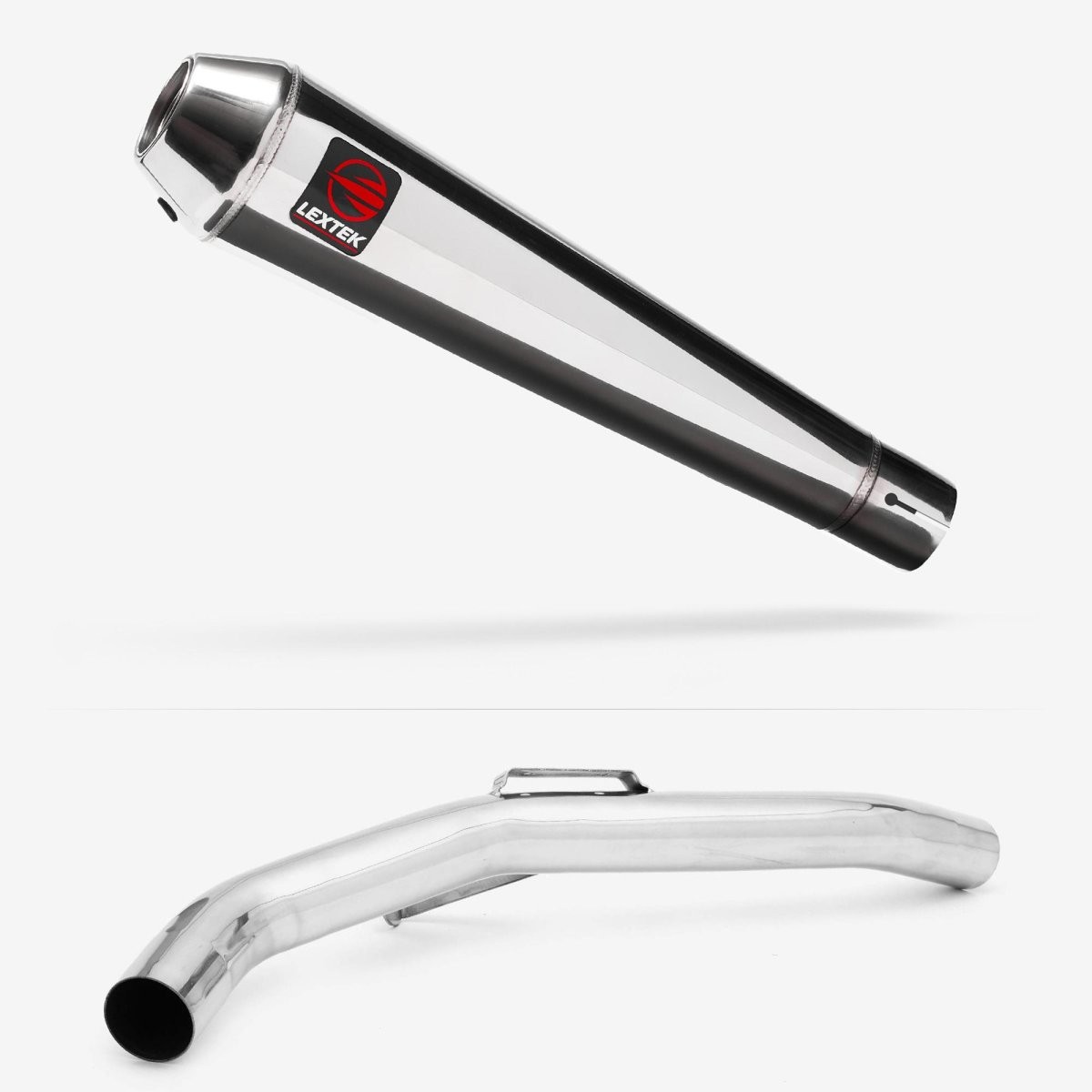 Lextek Stainless Steel AC1 Polished 350mm Exhaust with Link Pipe Silencer Chrome