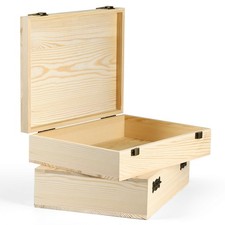 2 Pack Unfinished Wooden Box with Lid   12"x9"x3.1" Decorative Storage Kee