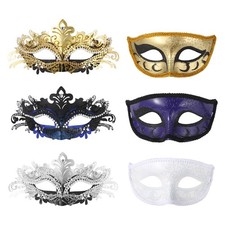 2pcs Couples Shiny Rhinestone Masquerade Masks Venetian Carnival Costume Mask