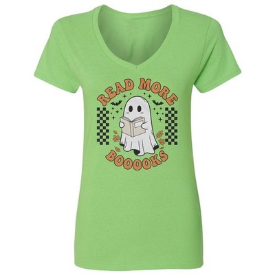 Read More Books Funny Cute Ghost Halloween Quote Ladies' V-Neck Tshirt