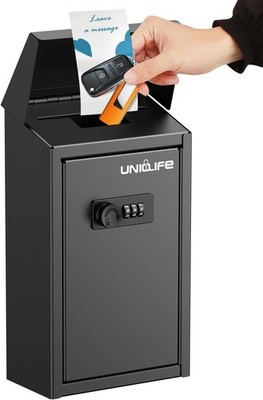 Metal Key Drop Box for Outside Security Donation Box with Combo Lock Black