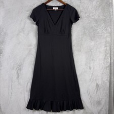 Ann Taylor Loft Black Maxi Dress Ruffle Hem Cap Sleeve V Neck Size 10